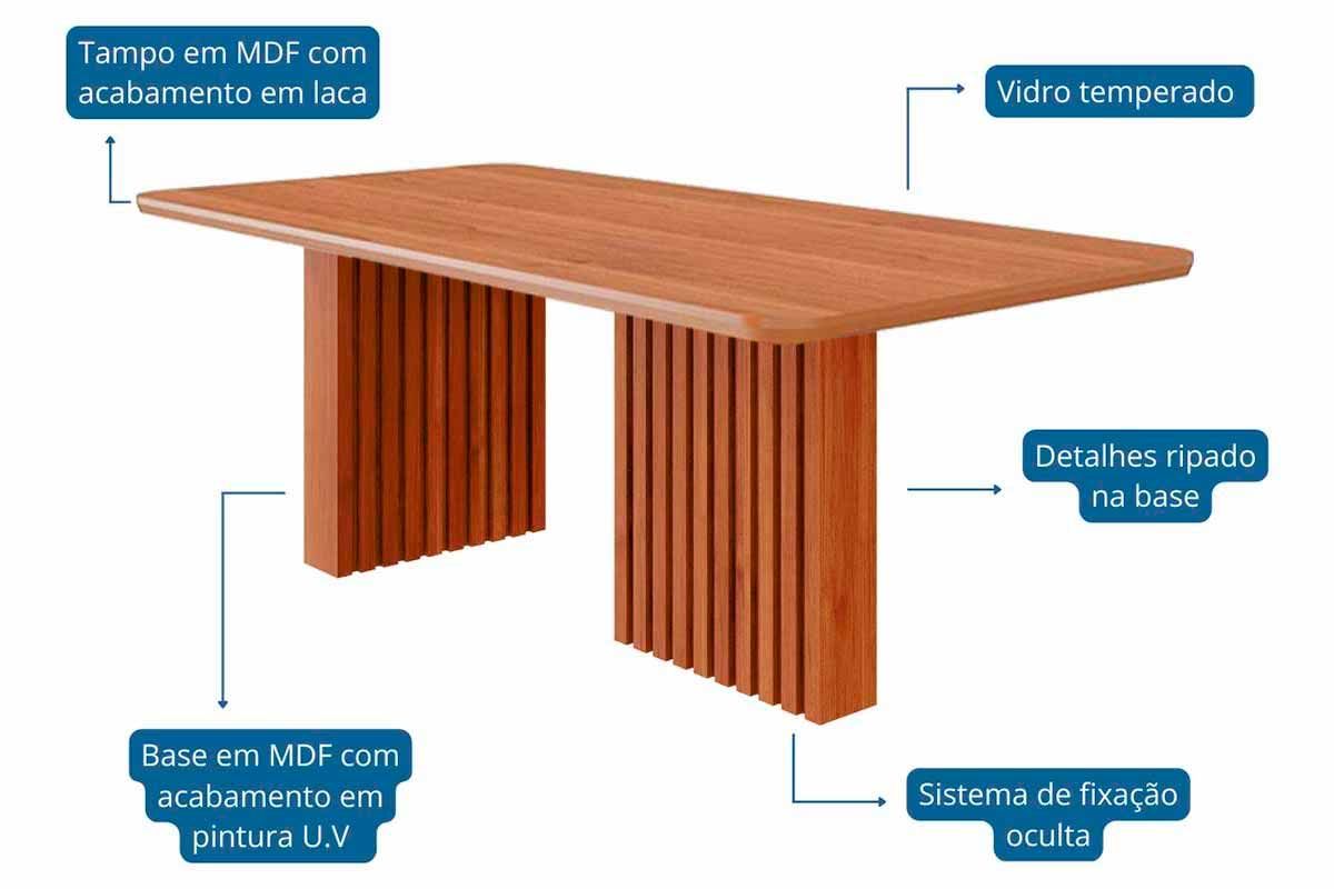 Sala Jantar Mesa Ester Tampo Madeirado 210x100cm e 8 Cadeiras Clarice - Cimol