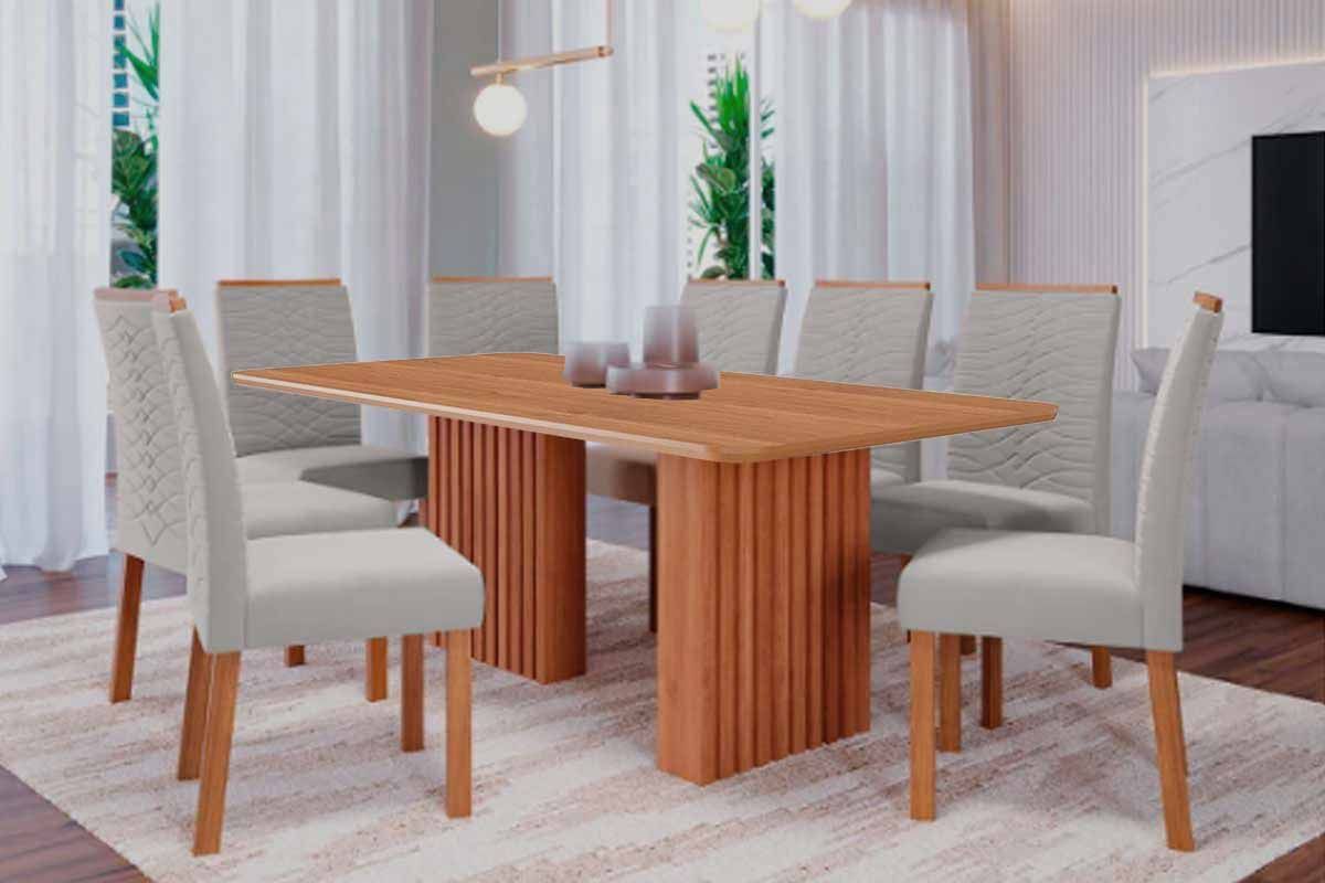 Sala Jantar Mesa Ester Tampo Madeirado 210x100cm e 8 Cadeiras Clarice - Cimol
