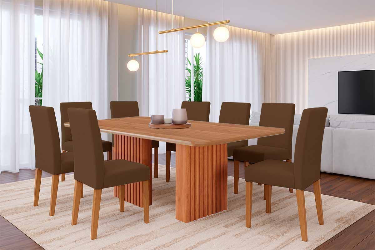 Sala Jantar Mesa Ester Tampo Madeirado 210x100cm e 8 Cadeiras Maia - Cimol