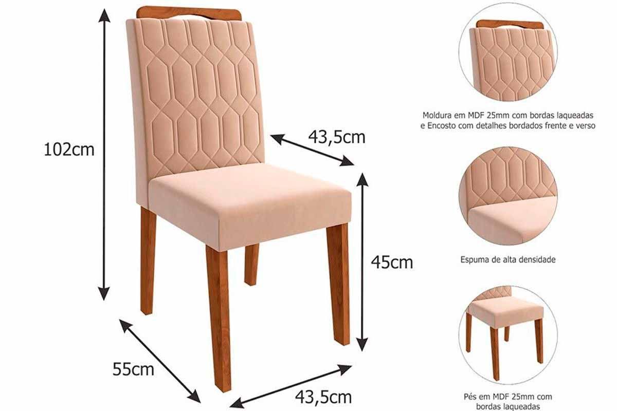 Sala Jantar Mesa Ester Tampo Madeirado c/ Vidro 180x90cm e 6 Cadeiras Paola - Cimol