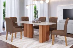 Sala Jantar Mesa Ester Tampo Madeirado c/ Vidro 180x90cm e 6 Cadeiras Juliana - Cimol