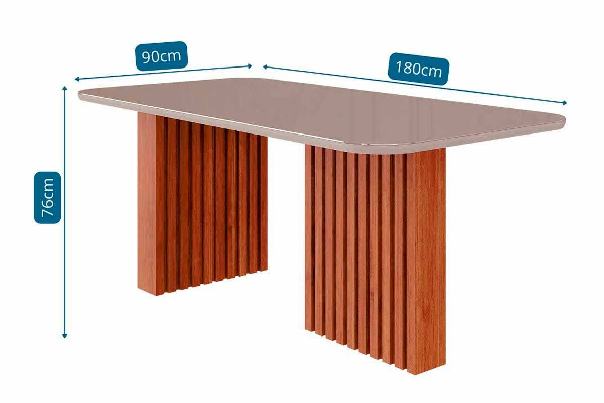Sala Jantar Mesa Ester Tampo Madeirado c/ Vidro 180x90cm e 6 Cadeiras Clarice - Cimol