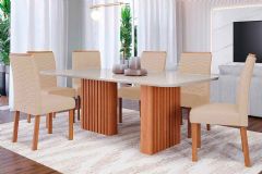 Sala Jantar Mesa Ester Tampo Madeirado c/ Vidro 180x90cm e 6 Cadeiras Clarice - Cimol