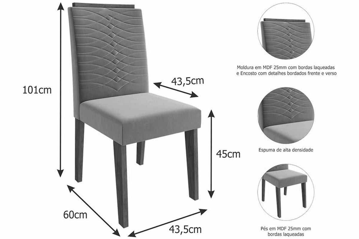 Sala Jantar Mesa Ester Tampo Madeirado c/ Vidro 180x90cm e 6 Cadeiras Clarice - Cimol