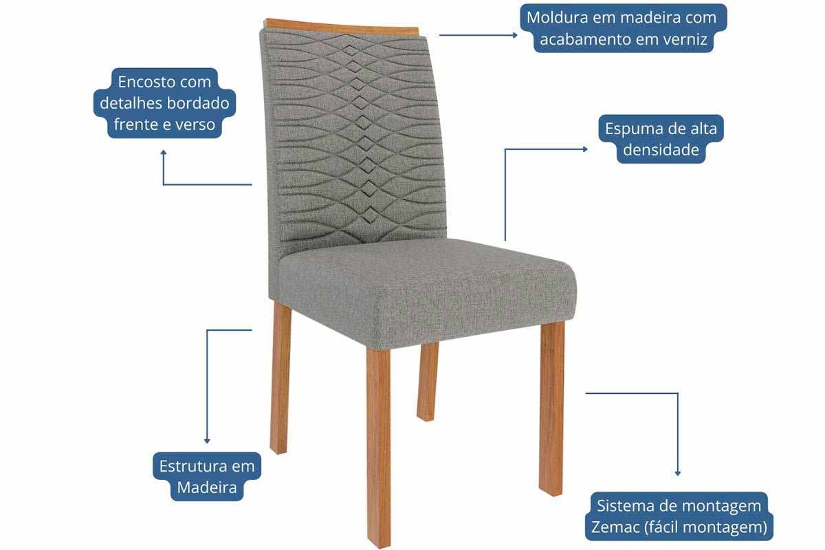 Sala Jantar Mesa Ester Tampo Madeirado c/ Vidro 180x90cm e 6 Cadeiras Clarice - Cimol