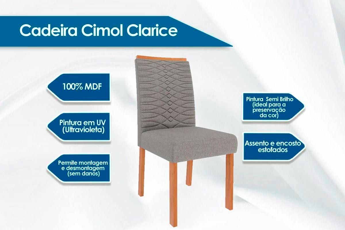 Sala Jantar Mesa Ester Tampo Madeirado c/ Vidro 180x90cm e 6 Cadeiras Clarice - Cimol