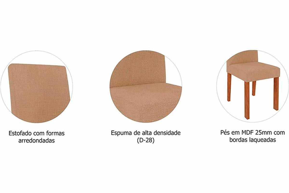 Sala Jantar Mesa Ester Tampo Madeirado c/ Vidro 180x90cm e 6 Cadeiras Maia - Cimol