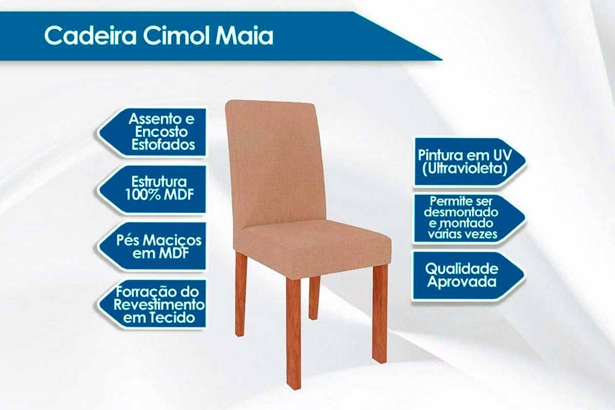 Sala Jantar Mesa Ester Tampo Madeirado c/ Vidro 180x90cm e 6 Cadeiras Maia - Cimol