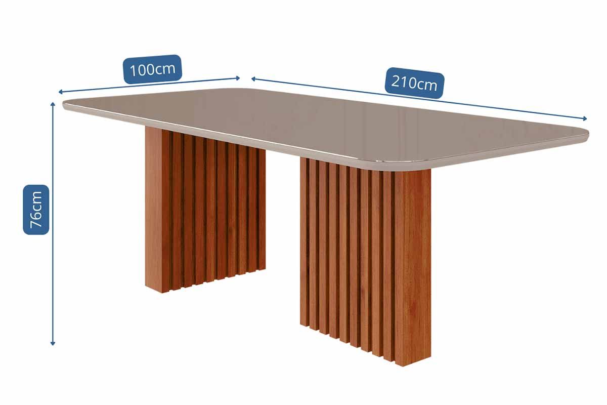 Sala Jantar Mesa Ester Tampo Madeirado c/ Vidro 210x100cm e 8 Cadeiras Juliana - Cimol
