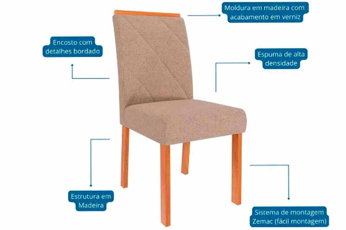 Sala Jantar Mesa Ester Tampo Madeirado c/ Vidro 210x100cm e 8 Cadeiras Fernanda - Cimol