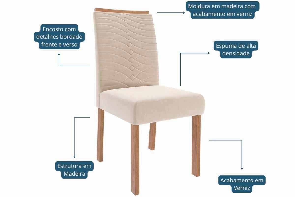 Sala Jantar Mesa Ester Tampo Madeirado c/ Vidro 210x100cm e 8 Cadeiras Clarice - Cimol