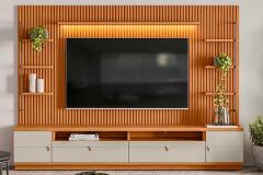 Home p/ TV até 75 Pol Ouro Preto Ripado c/2Gav. 2Ptas. 4Prat. e Leds 224x198cm Linea Brasil