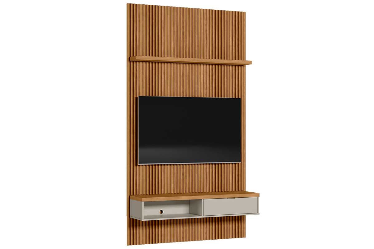 Home p/ TV até 60 Pol Modular 1.4 Ripado c/1 Portas 1 Prat. 141x250cm Linea BrasilNature/Off White