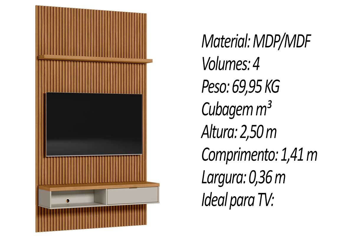Home p/ TV até 60 Pol Modular 1.4 Ripado c/1 Portas 1 Prat. 141x250cm Linea Brasil