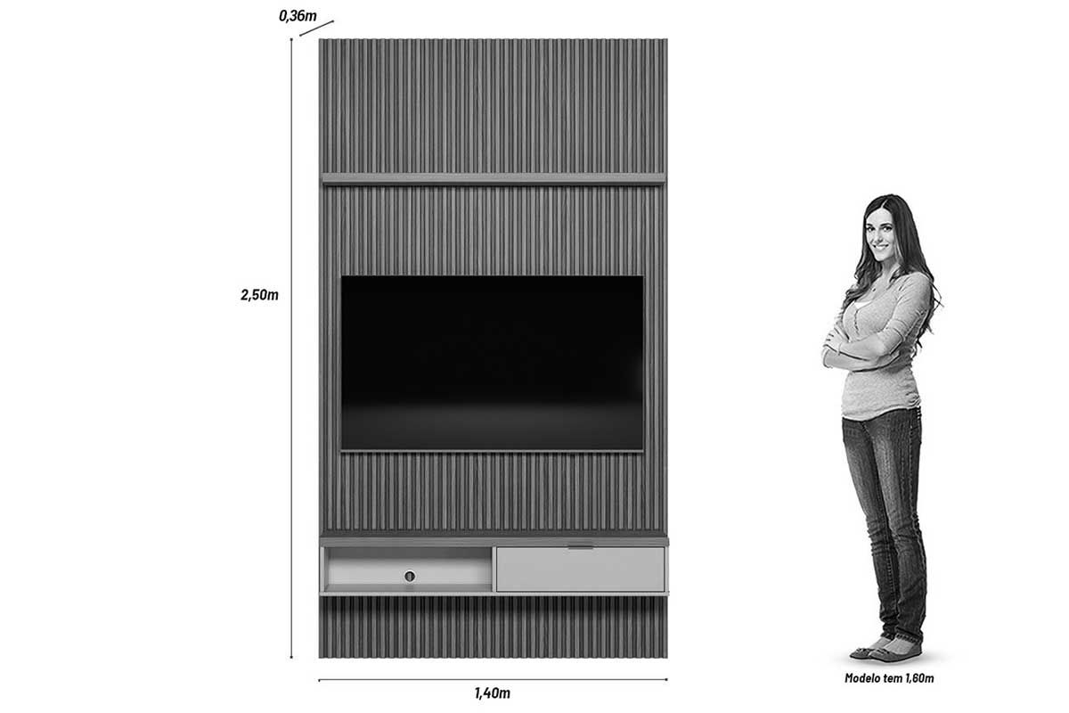 Home p/ TV até 60 Pol Modular 1.4 Ripado c/1 Portas 1 Prat. 141x250cm Linea Brasil