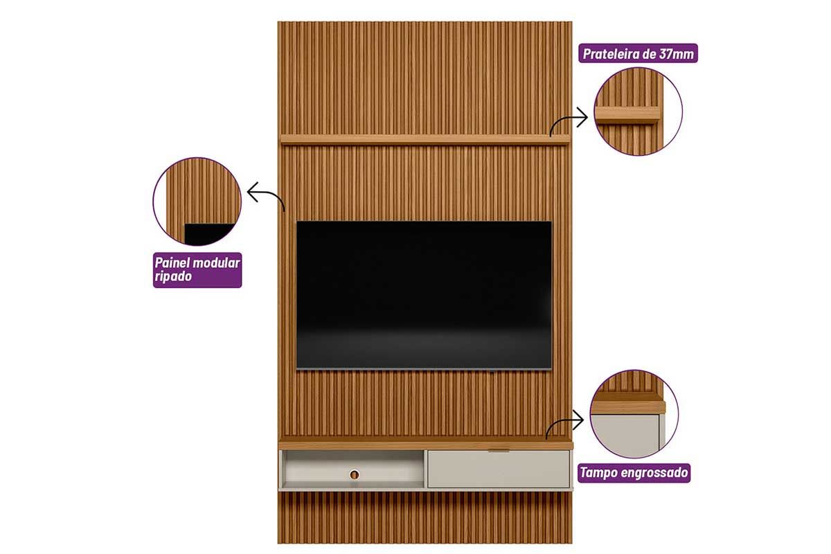 Home p/ TV até 60 Pol Modular 1.4 Ripado c/1 Portas 1 Prat. 141x250cm Linea Brasil