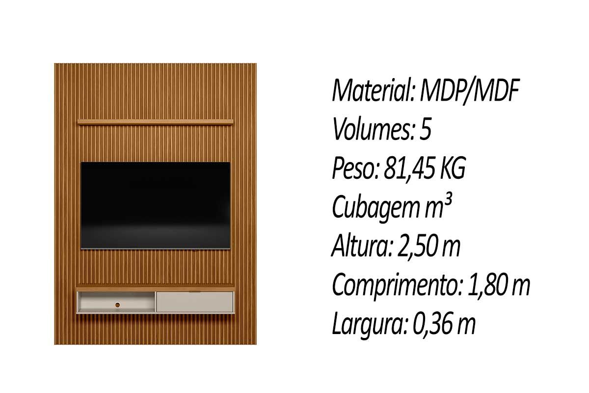 Home p/ TV até 75 Pol Modular 1.8 Ripado c/1 Porta 1 Prat. 180x250cm Linea Brasil Home p/ TV até 75 Pol Modular 1.8 Ripado c/1 Porta 1 Prat. 180x250cm Linea Brasil