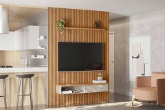 Home p/ TV até 85 Pol Modular 2.2 Ripado c/1 Porta 1 Prat. 219x250cm Linea Brasil