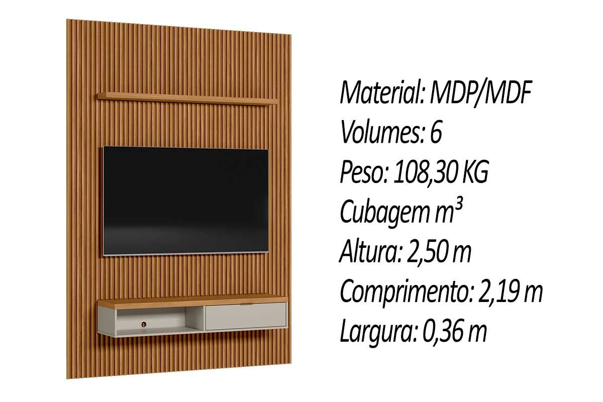Home p/ TV até 85 Pol Modular 2.2 Ripado c/1 Porta 1 Prat. 219x250cm Linea Brasil Home p/ TV até 85 Pol Modular 2.2 Ripado c/1 Porta 1 Prat. 219x250cm Linea Brasil