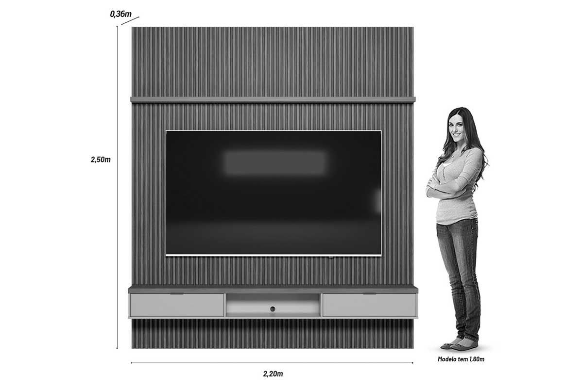 Home p/ TV até 85 Pol Modular 2.2 Ripado c/1 Porta 1 Prat. 219x250cm Linea Brasil Home p/ TV até 85 Pol Modular 2.2 Ripado c/1 Porta 1 Prat. 219x250cm Linea Brasil