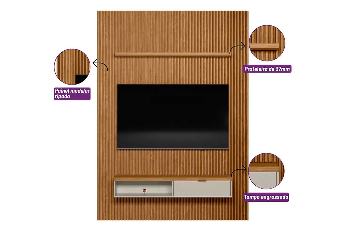 Home p/ TV até 85 Pol Modular 2.2 Ripado c/1 Porta 1 Prat. 219x250cm Linea Brasil Home p/ TV até 85 Pol Modular 2.2 Ripado c/1 Porta 1 Prat. 219x250cm Linea Brasil