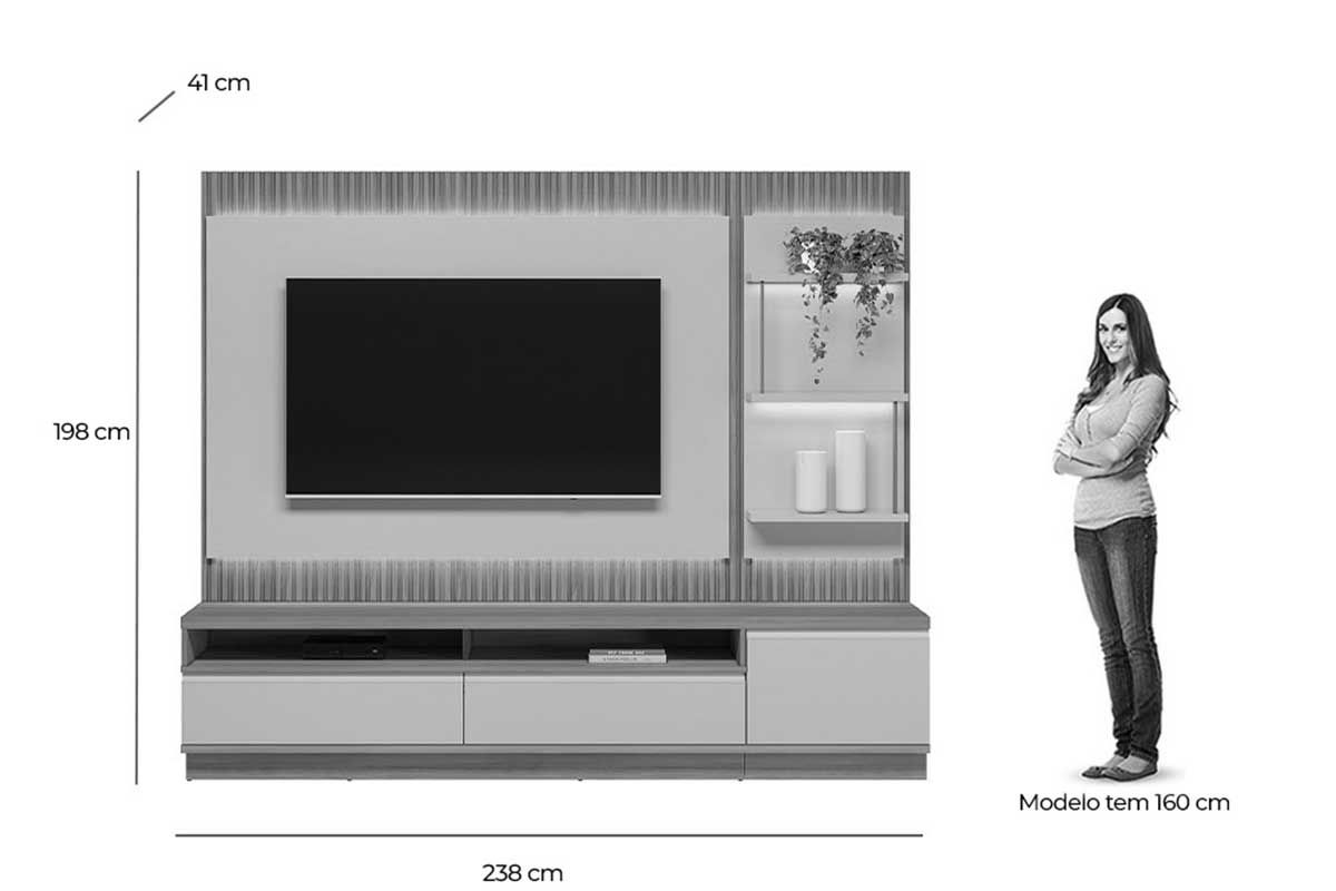 Home p/ TV até 70 Pol São Paulo Ripado c/1 Pta 2Gav 3 Prateleiras e Leds 238x198cm Linea Brasil