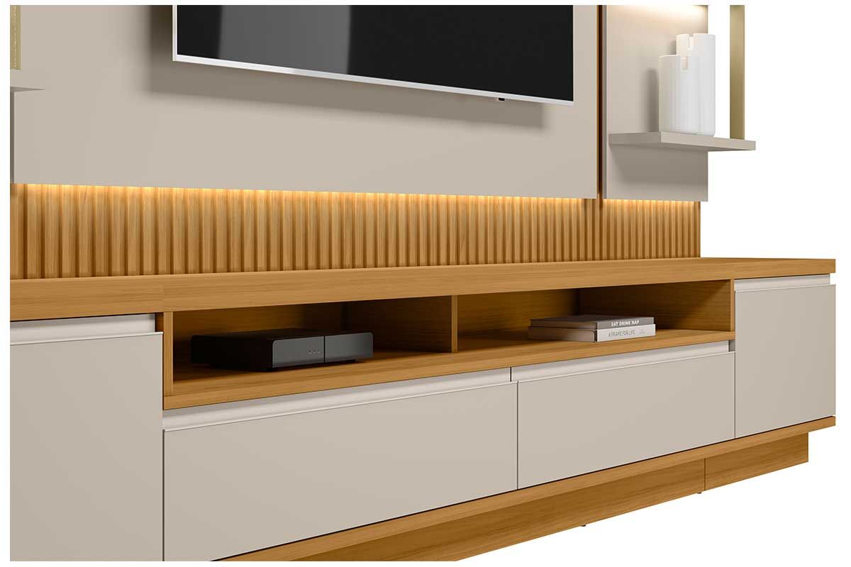 Home p/ TV até 70 Pol São Paulo Ripado c/4 Gav. 6 Prateleiras e Leds 297x198cm Linea Brasil