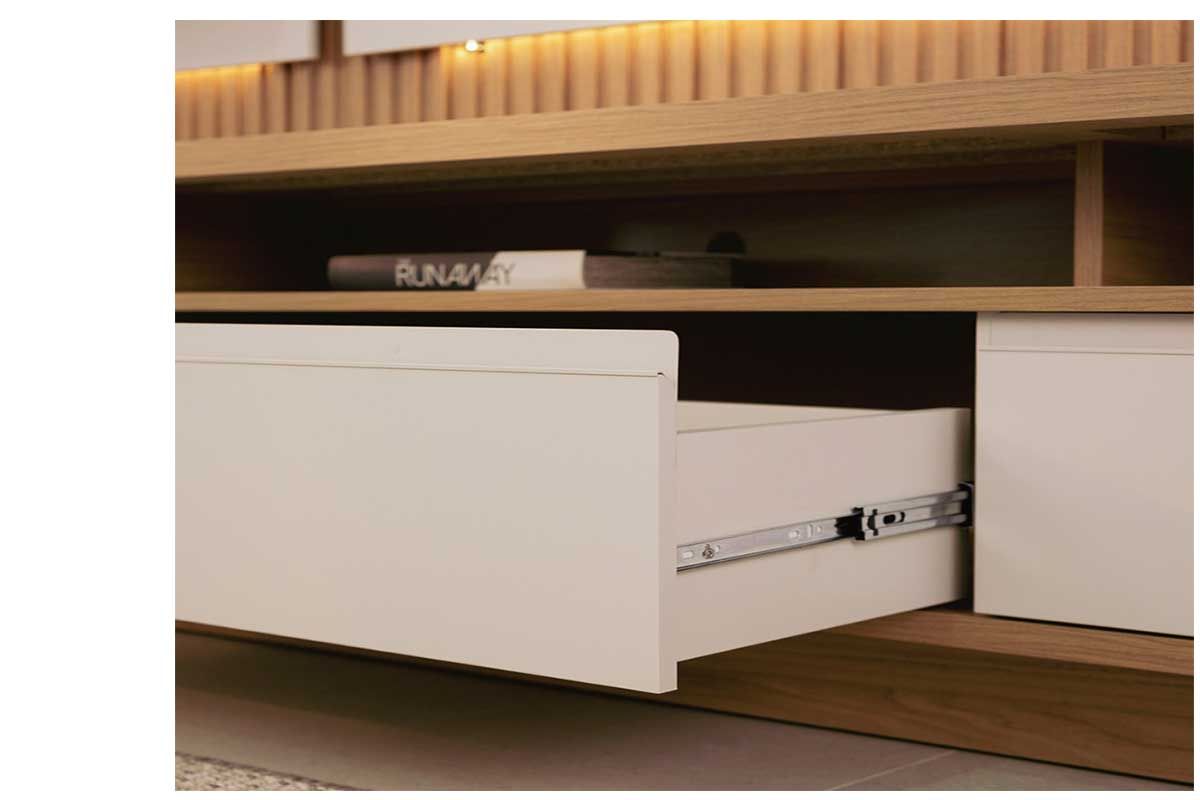 Home p/ TV até 70 Pol São Paulo Ripado c/4 Gav. 6 Prateleiras e Leds 297x198cm Linea Brasil