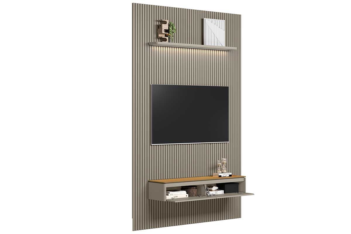 Home p/ TV até 60 Pol Modular 1.4 Ripado c/2 Portas 1 Prat. 141x250cm Linea BrasilTauari/Gris Fosco