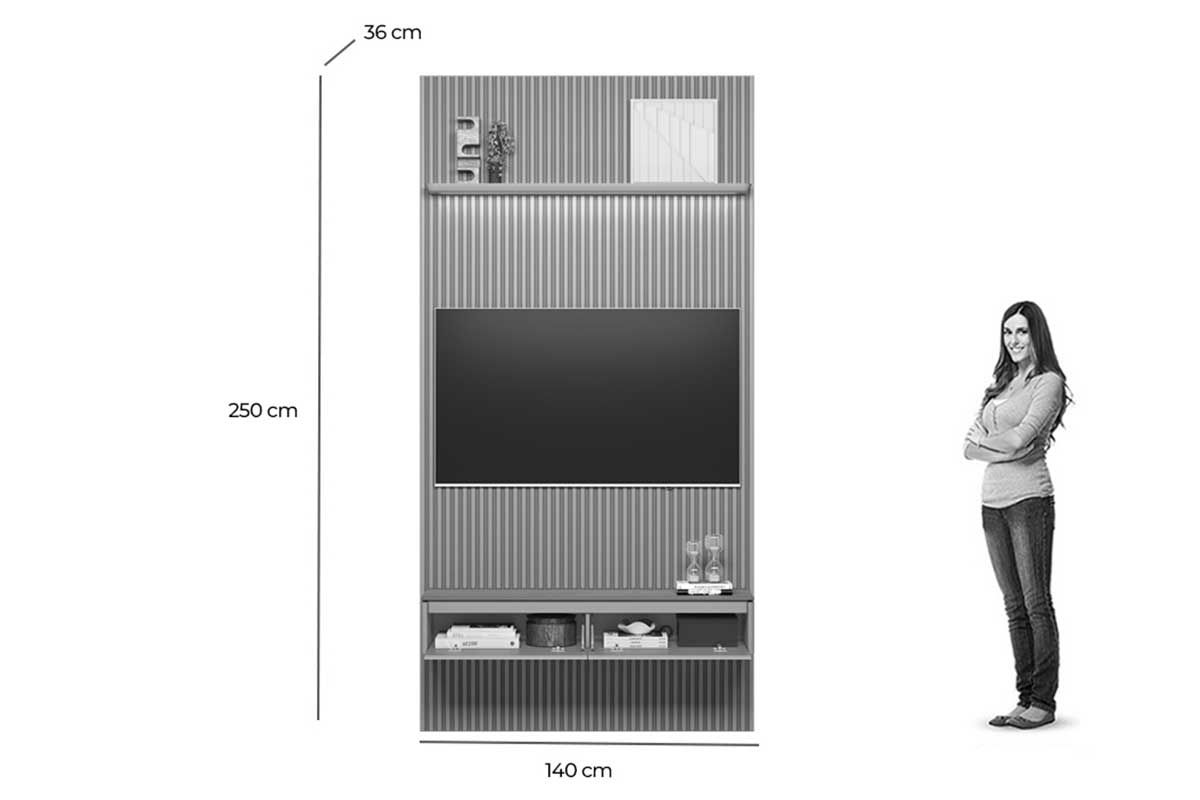 Home p/ TV até 60 Pol Modular 1.4 Ripado c/2 Portas 1 Prat. 141x250cm Linea Brasil