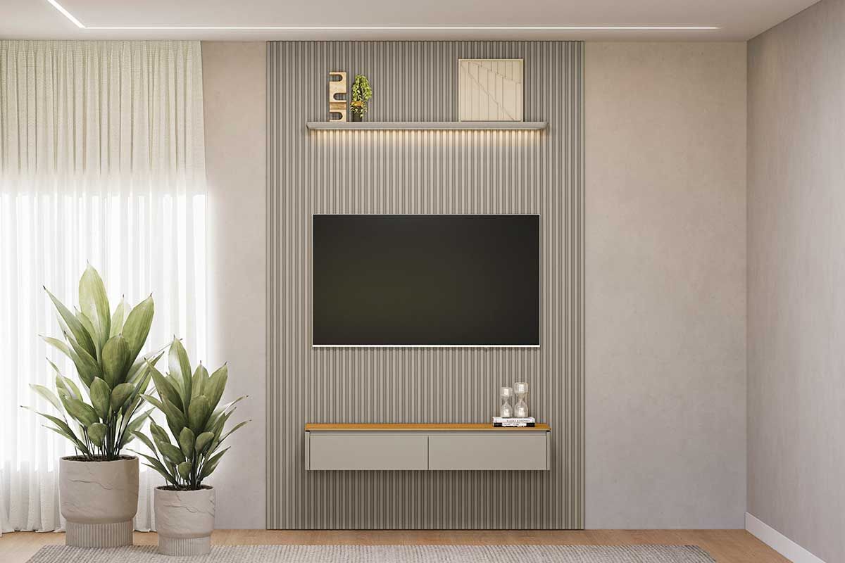 Home p/ TV até 75 Pol Modular 1.8 Ripado c/2 Portas 1 Prat. 180x250cm Linea Brasil