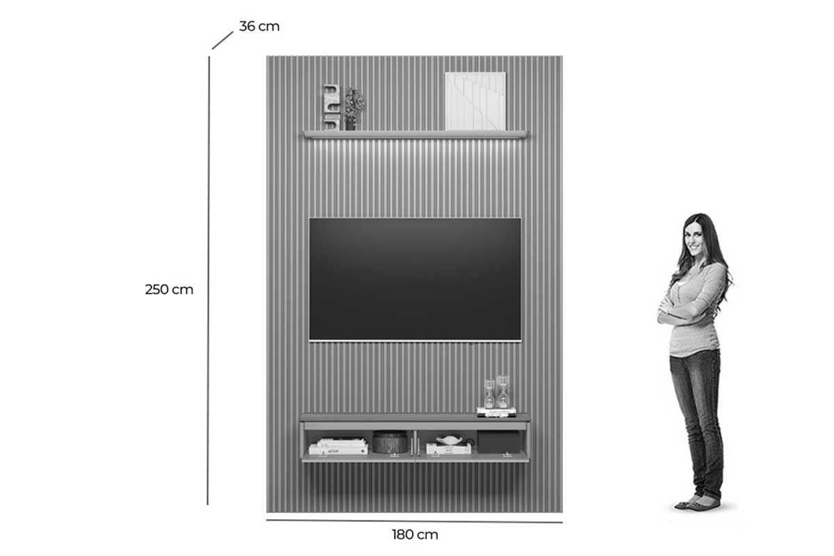Home p/ TV até 75 Pol Modular 1.8 Ripado c/2 Portas 1 Prat. 180x250cm Linea Brasil