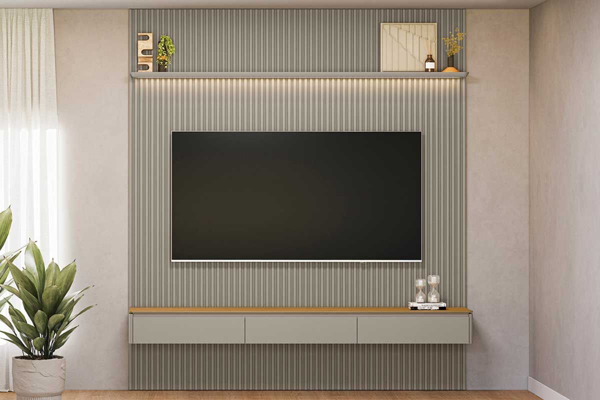 Home p/ TV até 85 Pol Modular 2.2 Ripado c/2 Portas 1 Prat. 219x250cm Linea Brasil