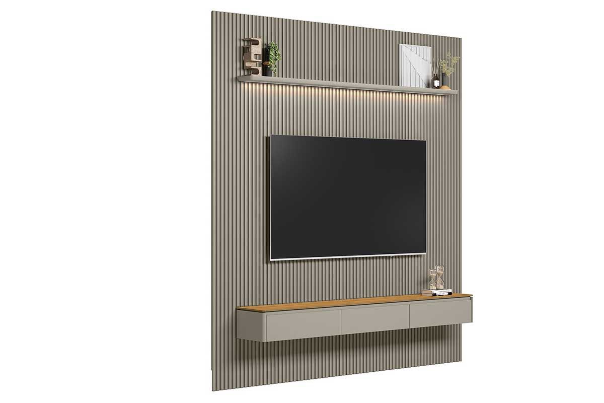 Home p/ TV até 90 Pol Modular 2.6 Ripado c/2 Portas 1 Prat. 258x250cm Linea BrasilTauari/Gris Fosco