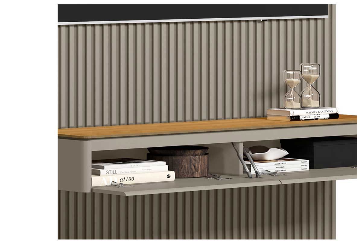 Home p/ TV até 90 Pol Modular 2.6 Ripado c/2 Portas 1 Prat. 258x250cm Linea Brasil