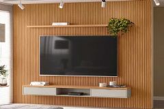 Home p/ TV até 100 Pol Modular 3.0 Ripado c/2 Portas 1 Prat. 297x250cm Linea Brasil
