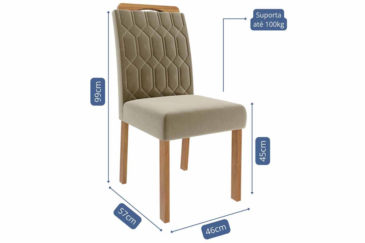 Sala Jantar Mesa Ester Tampo Madeirado Oval c/ Vidro 210x100cm e 6 Cadeiras Paola - Cimol