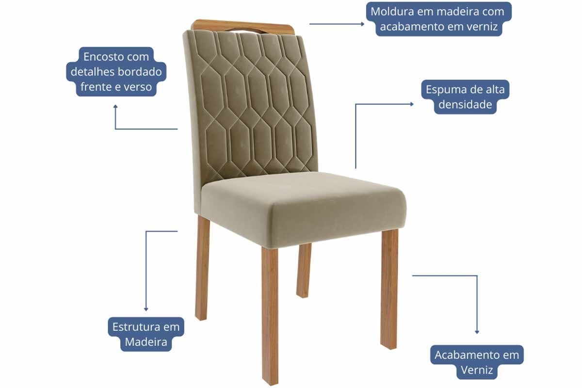 Sala Jantar Mesa Ester Tampo Madeirado Oval c/ Vidro 210x100cm e 6 Cadeiras Paola - Cimol