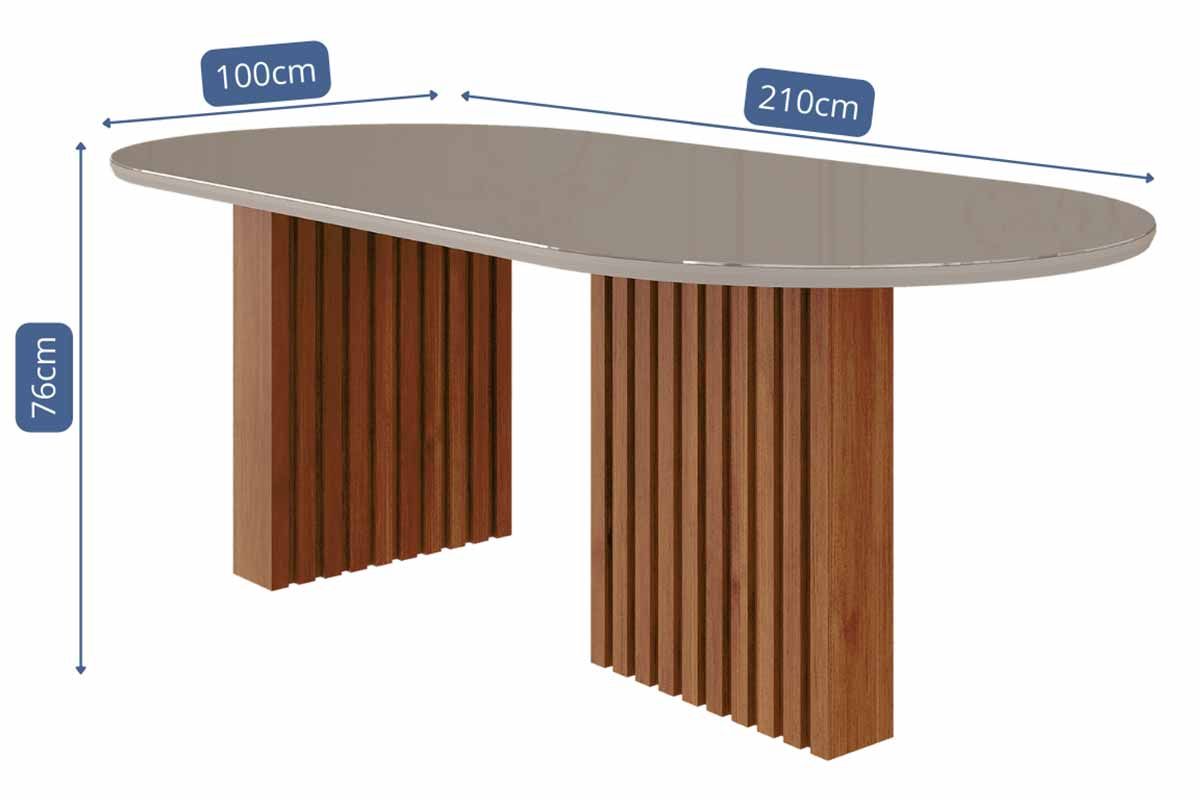 Sala Jantar Mesa Ester Tampo Madeirado Oval c/ Vidro 210x100cm e 6 Cadeiras Juliana - Cimol