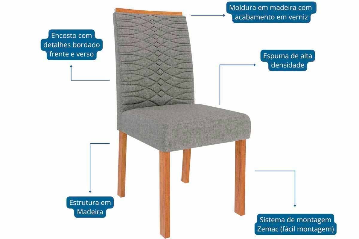 Sala Jantar Mesa Ester Tampo Madeirado Oval c/ Vidro 210x100cm e 6 Cadeiras Clarice - Cimol