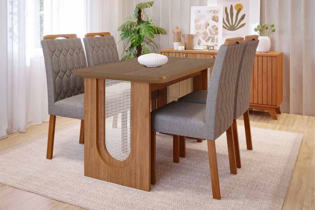 Sala Jantar Mesa Valentina c/ Tampo Madeirado 130x80cm e 4 Cadeiras Paola - Cimol