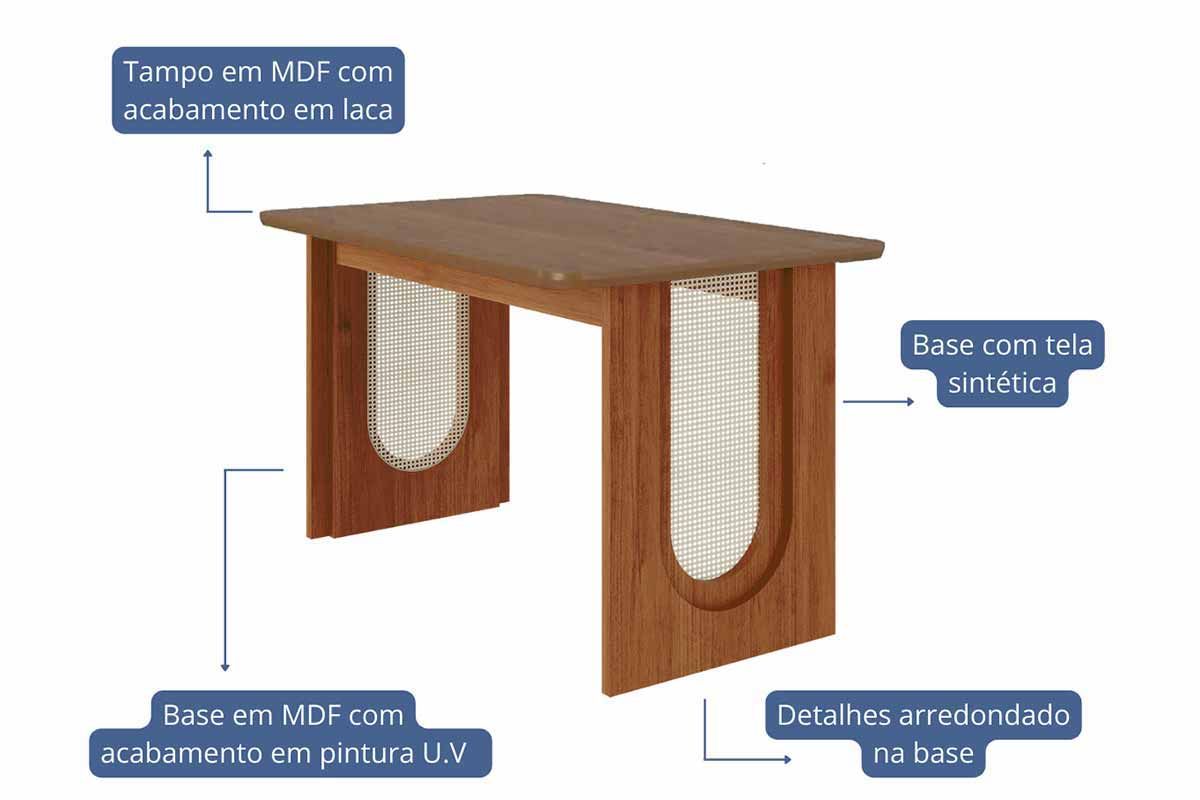 Sala Jantar Mesa Valentina c/ Tampo Madeirado 130x80cm e 4 Cadeiras Paola - Cimol