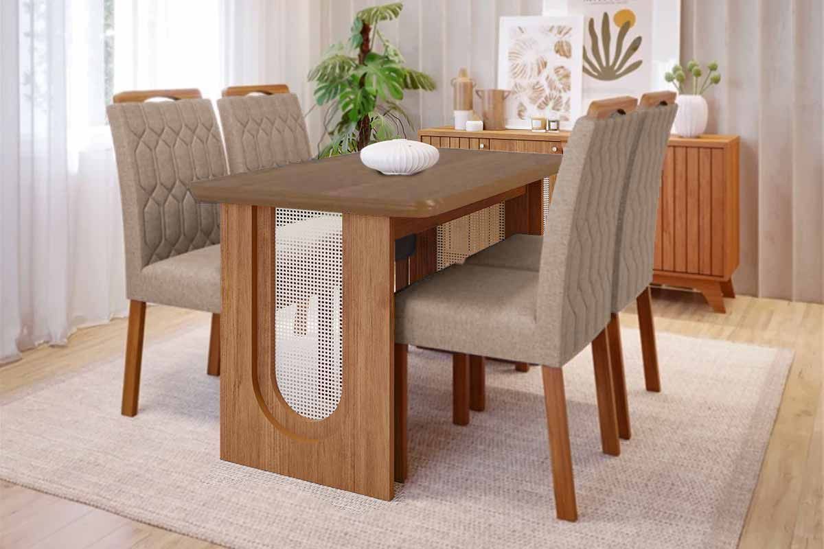 Sala Jantar Mesa Valentina c/ Tampo Madeirado 130x80cm e 4 Cadeiras Paola - Cimol