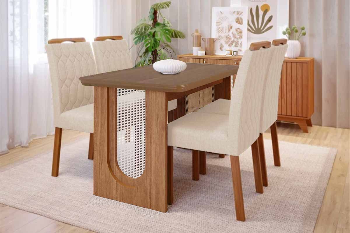 Sala Jantar Mesa Valentina c/ Tampo Madeirado 130x80cm e 4 Cadeiras Paola - Cimol