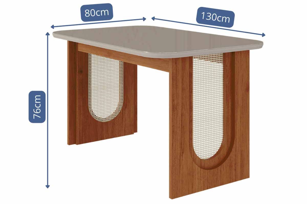 Sala Jantar Mesa Valentina Tampo Madeirado c/ Vidro 130x80cm e 4 Cadeiras Maia - Cimol