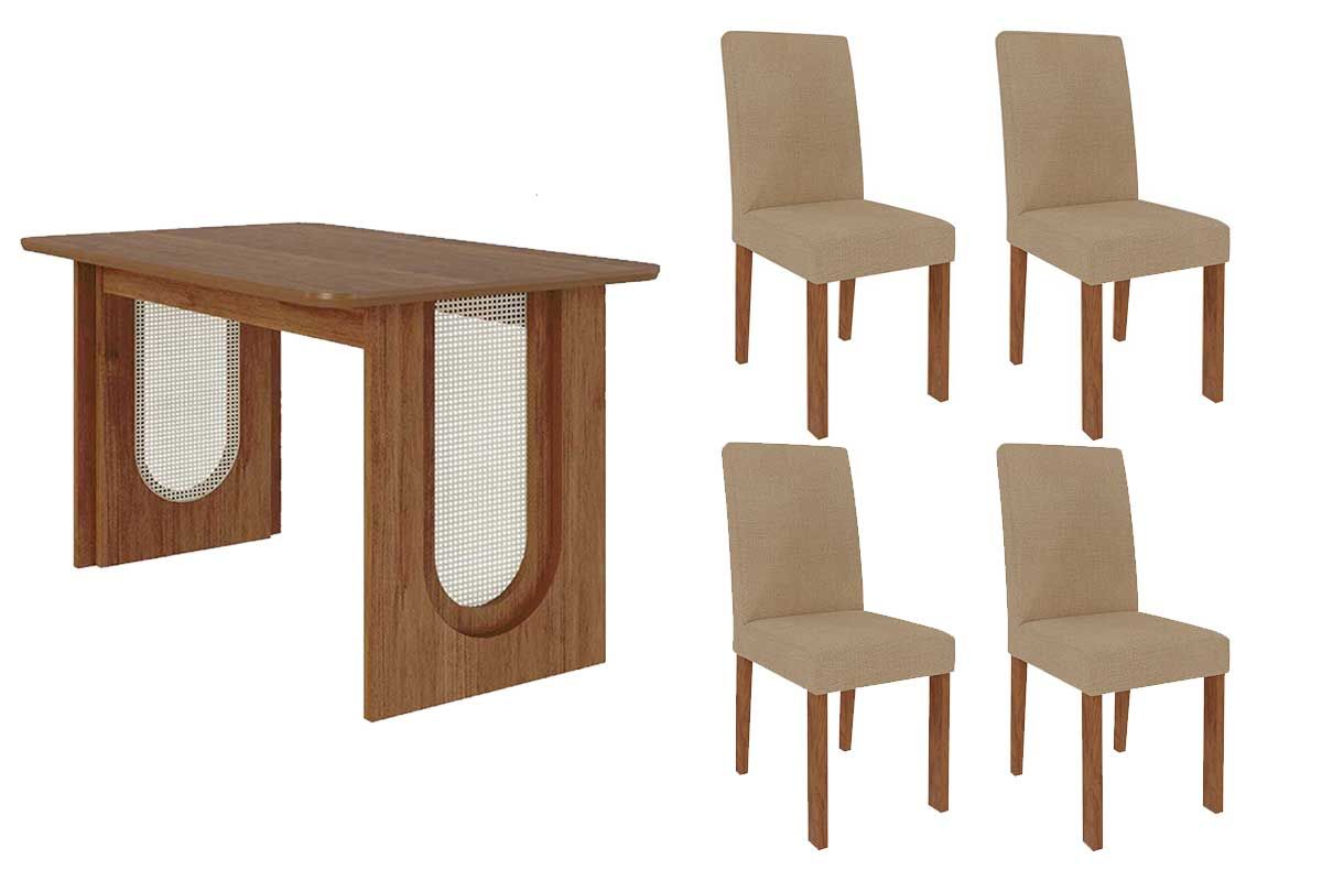 Sala Jantar Mesa Valentina Tampo Madeirado 130x80cm e 4 Cadeiras Maia - Cimol
