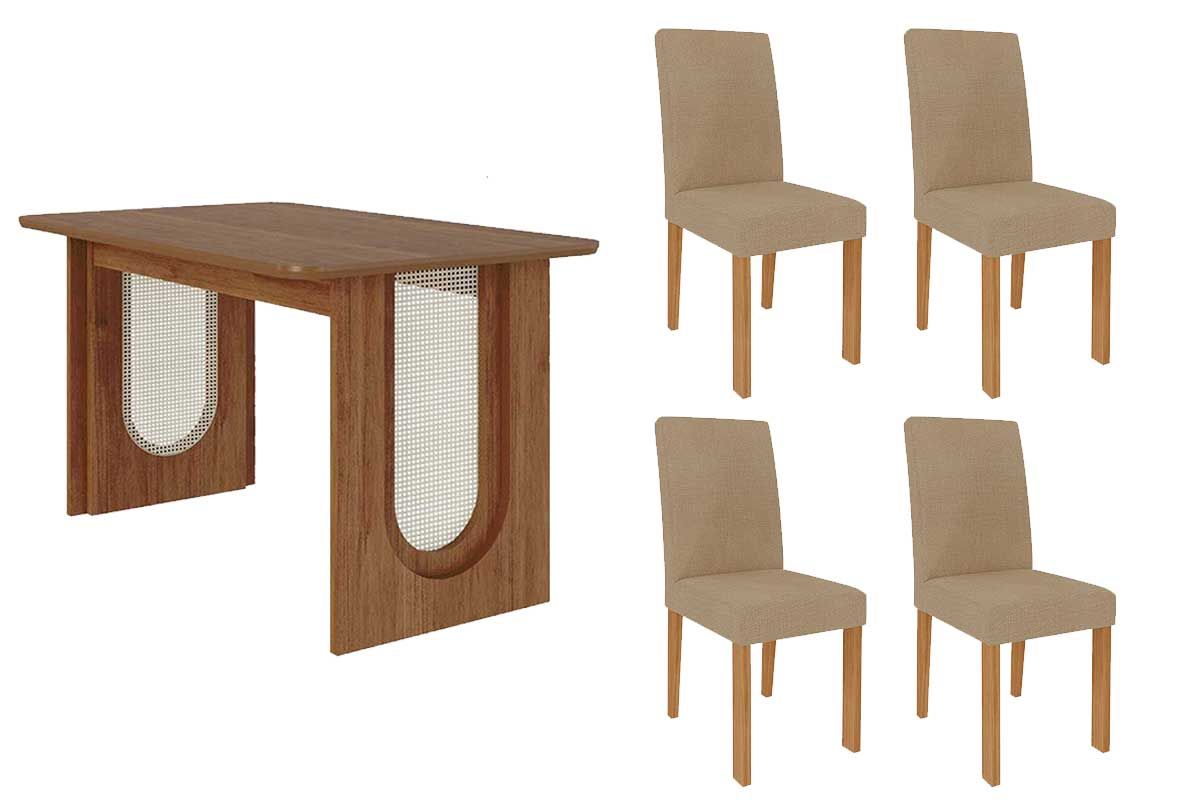 Sala Jantar Mesa Valentina Tampo Madeirado 130x80cm e 4 Cadeiras Maia - Cimol