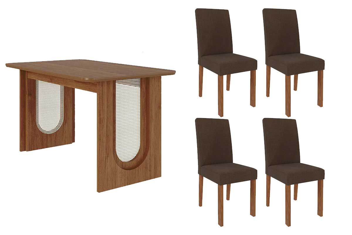 Sala Jantar Mesa Valentina Tampo Madeirado 130x80cm e 4 Cadeiras Maia - Cimol