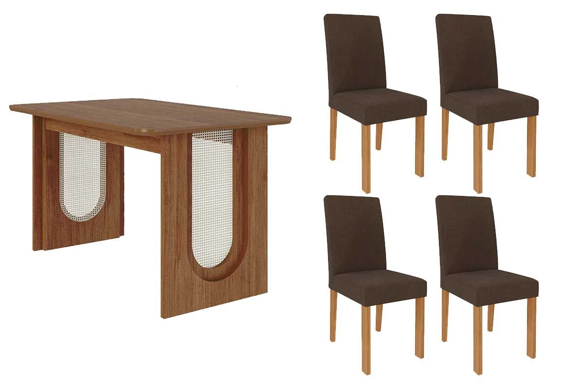 Sala Jantar Mesa Valentina Tampo Madeirado 130x80cm e 4 Cadeiras Maia - Cimol