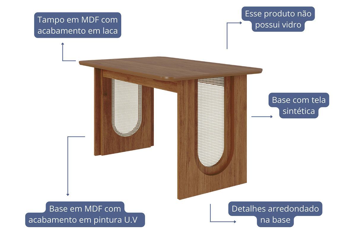 Sala Jantar Mesa Valentina Tampo Madeirado 130x80cm e 4 Cadeiras Maia - Cimol